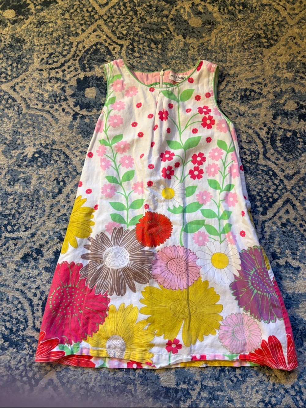 Mini Boden White Dress with Pink, Yellow, Green & Red Floral Print
